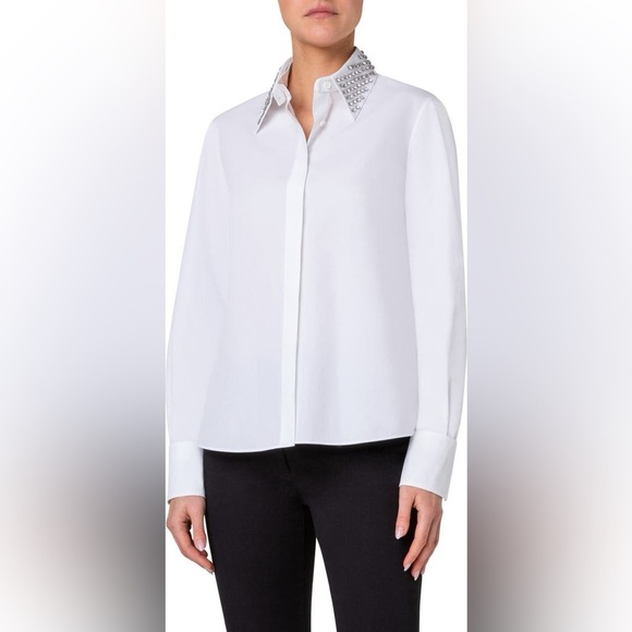 Button-Up Shirt with Detachable Rhinestone Stud Collar by Akris Punto -Sz 4- - Picture 7 of 12